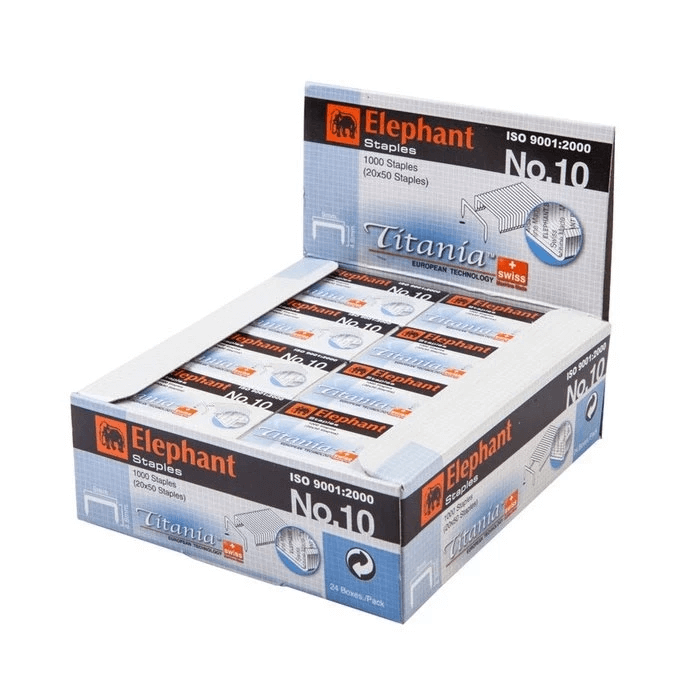 ลวดเย็บกระดาษ ELEPHANT (ตราช้าง) ไททาเนียม NO.10 1แพ็ค/24กล่อง